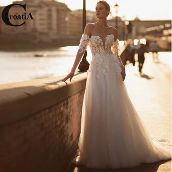 Croadia Элегантное свадебное платье для новобрачных 2023, 3D Цветы, молния с открытыми плечами, Новые аппликации, Vestidos De Novia, выполненные на заказ