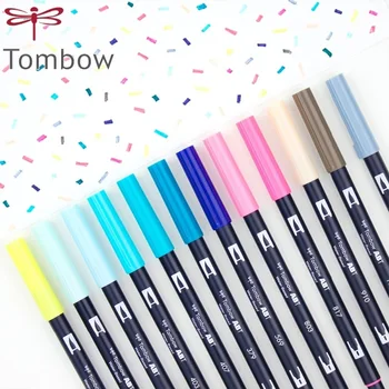 Японский набор Tombow AB-T, акварельная ручка с мягким наконечником, Двухголовочная дизайнерская цветная кисть