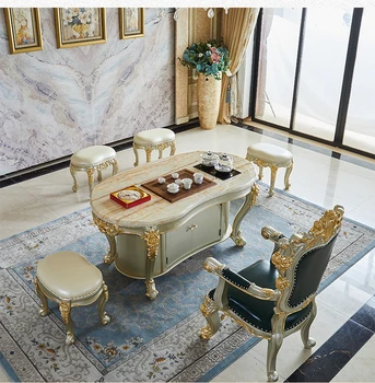 Мраморный чайный столик из массива дерева Villa Luxury Gold Storage Полностью автоматический чайный столик кунг-фу