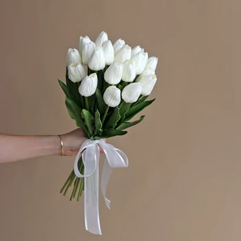 Свадебные Букеты Из Искусственных белых Тюльпанов NZUK, Настоящие искусственные цветы из Искусственной кожи, Свадебный букет цветов De fleur, букет цветов невесты