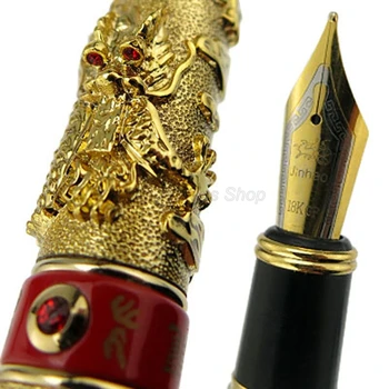 Jinhao Золотой и красный двойной дракон, играющий в жемчуг, Тиснение, Перьевая ручка 0,7 мм, профессиональные офисные канцелярские принадлежности