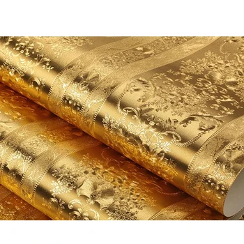 Серебристо-золотые Текстурированные Роскошные дамасские обои в полоску, Европейский Декор для спальни, гостиной, дома, Водонепроницаемые обои из ПВХ с цветочным рисунком