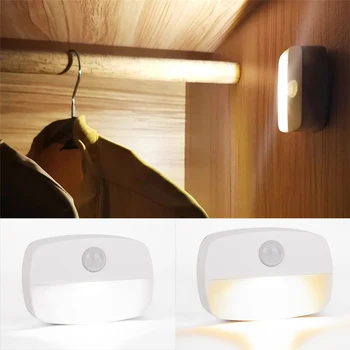 Светодиодные Ночники, датчик движения, Беспроводной настенный светильник на батарейках, без бликов, подсветка двери шкафа в коридоре
