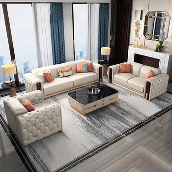 Роскошный диван из воловьей кожи в современном минималистичном стиле для гостиной, высококачественный кожаный диван