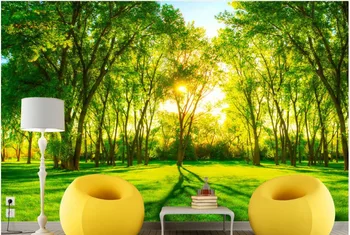 Пользовательские фрески фото 3d обои Нетканая фреска Природные пейзажи солнечный свет зеленые деревья живопись 3d дизайн обоев для стен