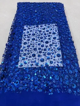Африканская Кружевная Ткань с пайетками 2023 Синего Цвета, Высококачественный Сетчатый Кружевной Материал, Французский Нигерийский Тюль, Кружевные ткани для Свадебной вечеринки