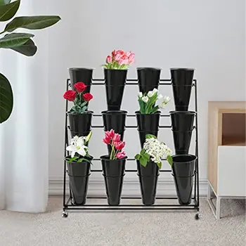 Трехъярусная металлическая подставка для цветочных растений с цветочными ведрами, полка для цветочных растений, выдвижная подставка