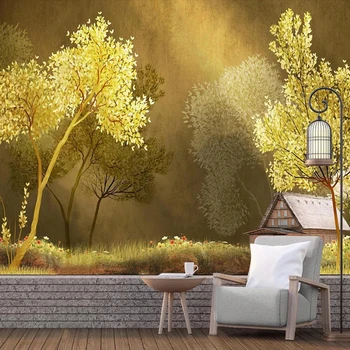 3D Ручная роспись Осенняя Фотообоя с рисунком лесного деревянного дома Обои на заказ Для домашнего Декора Бумага Принадлежности Papel De Pared