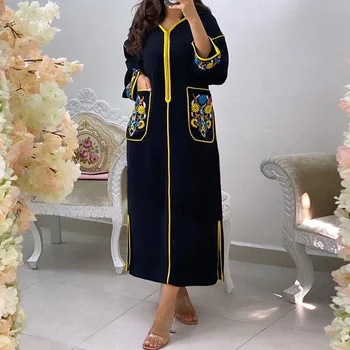 2022 Джеллаба Хиджаб Женское Платье Мусульманское Длинное Ретро Свободное Винтажное Роскошное Платье На молнии Турция Макси Праздничный Исламский Халат в Рамадан