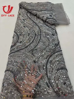 Новейшая роскошная африканская кружевная ткань для Жениха Высокого качества 2023, Вышивка пайетками, Французский тюль, Кружевное Нигерийское свадебное платье, 5 ярдов
