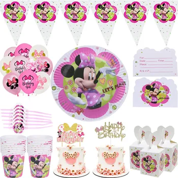 Disney White Minnie Mouse, праздничная одноразовая посуда для девочек, Крещение ребенка, Коллекция украшений для вечеринки с Днем рождения