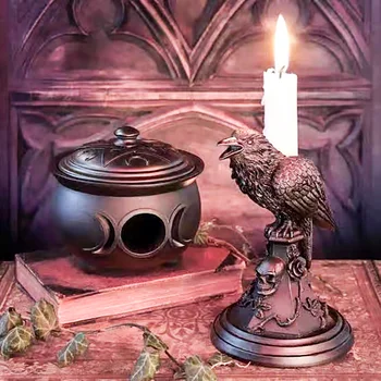 Ретро-Готический Подсвечник с Черным Вороном, статуя Совы на Хэллоуин, домашний Декор, скульптура из смолы, ремесленный Орнамент