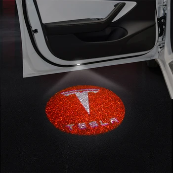 2 шт. Светодиодная Подсветка Двери автомобиля Лазерная лампа Логотип Ghost Shadow Для модели 3 Аксессуары для укладки Красный