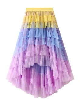 Женская плиссированная юбка Макси с градиентным Омбре, Длинная юбка трапециевидной формы с высокой талией и эластичным поясом